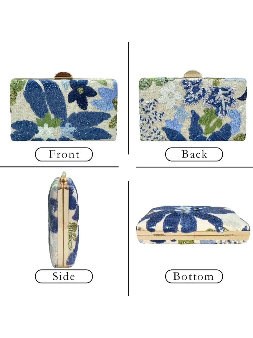 Floral Embroidered Beaded Sequin Clutch Purse for Evening, Wedding & Cocktail